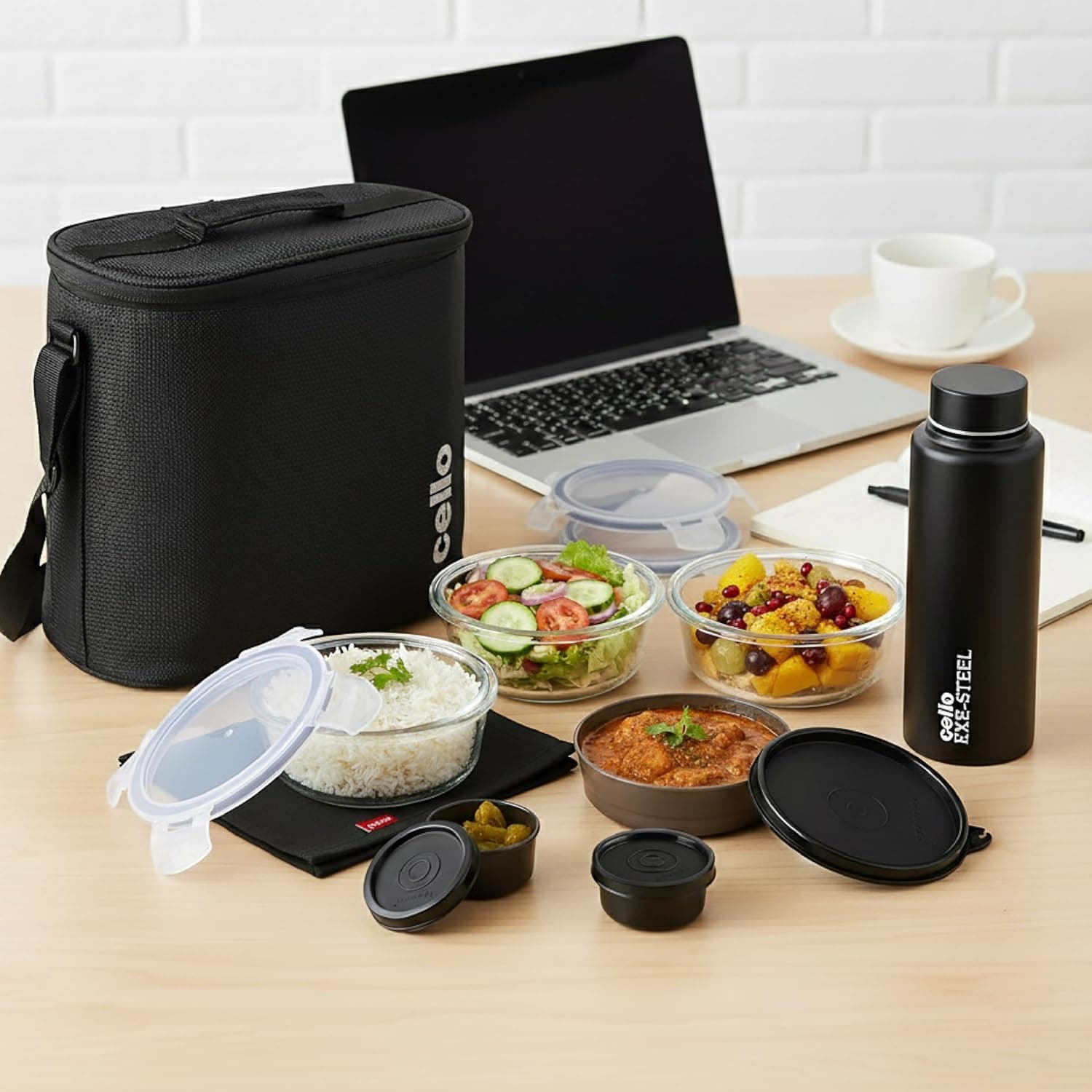 Cello MF Glassy Pro Glass Lunch Box Set with Bottle & Jacket