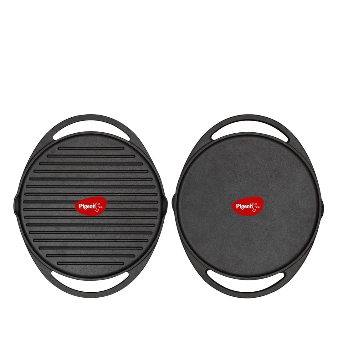 Pigeon Imperi 2-Side Cast Iron Dosa Tawa & Grill 31cm
