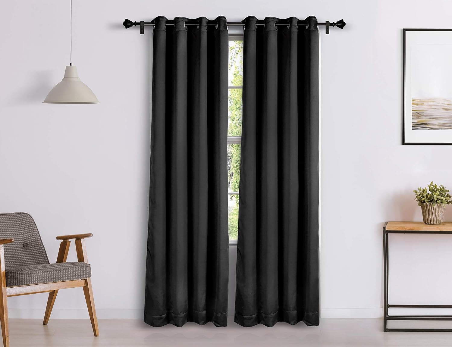 Amazon Brand - Solimo Room Darkening Blackout Door Curtain, 7 Feet, Set of 2 (Black), Eyelet, Solid