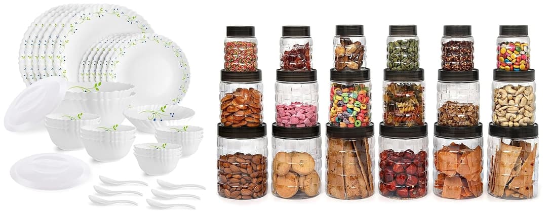 Cello Opalware Dinner Set 35 Pcs & Canister Set 18 Pcs Combo