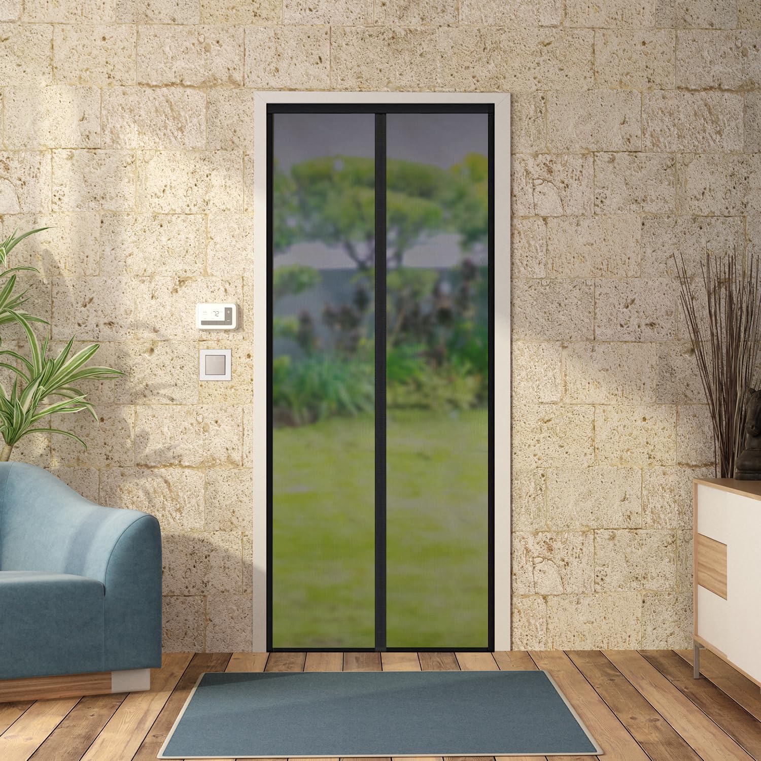 Amazon Brand - Solimo Fiberglass Magnetic Mosquito Net Screen Door - Hands Free Mesh Partition | Auto-Closing Insect Screen to Keep Bugs Out (210x100 cm, Grey)