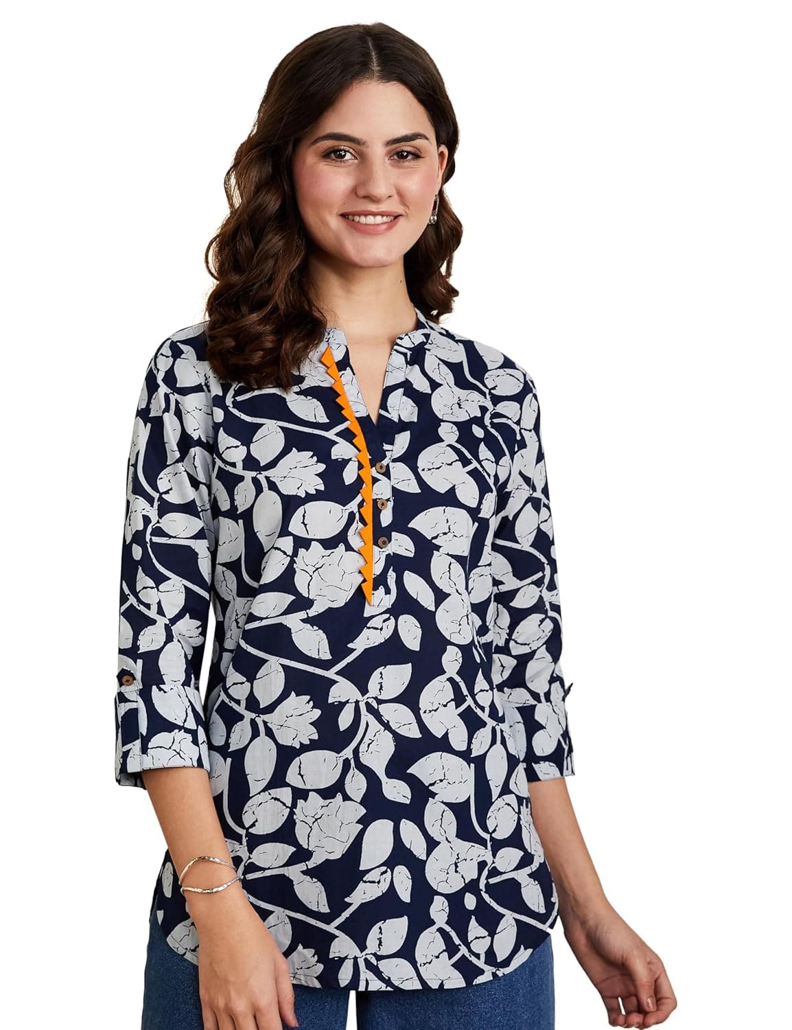 Amazon Brand - Myx Women Cotton Printed Straight-fit Short Kurti (Available in Plus Sizes)