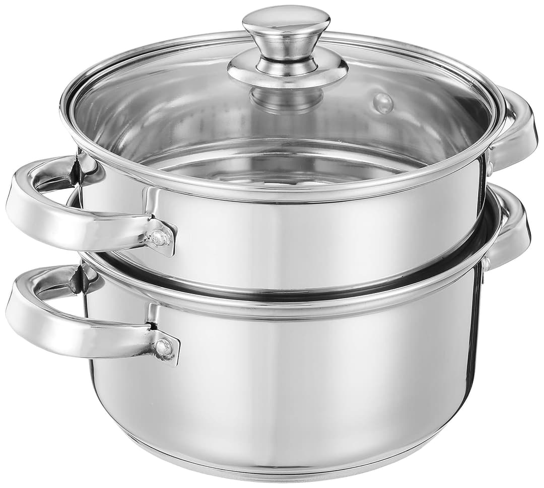 Amazon Brand - Solimo Stainless Steel Steamer with Glass Lid 4L