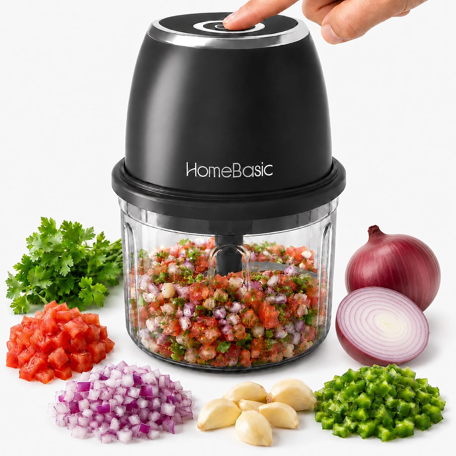 HOMEBASIC Cordless Electric Mini Chopper for Kitchen 350ml, 40W Motor, 6 SS Blades, 1200mAh USB-C Rechargeable | Mini Food Processor for Onion Garlic Ginger Meat Nuts, BPA-Free, Safety Lock (HB-C100)