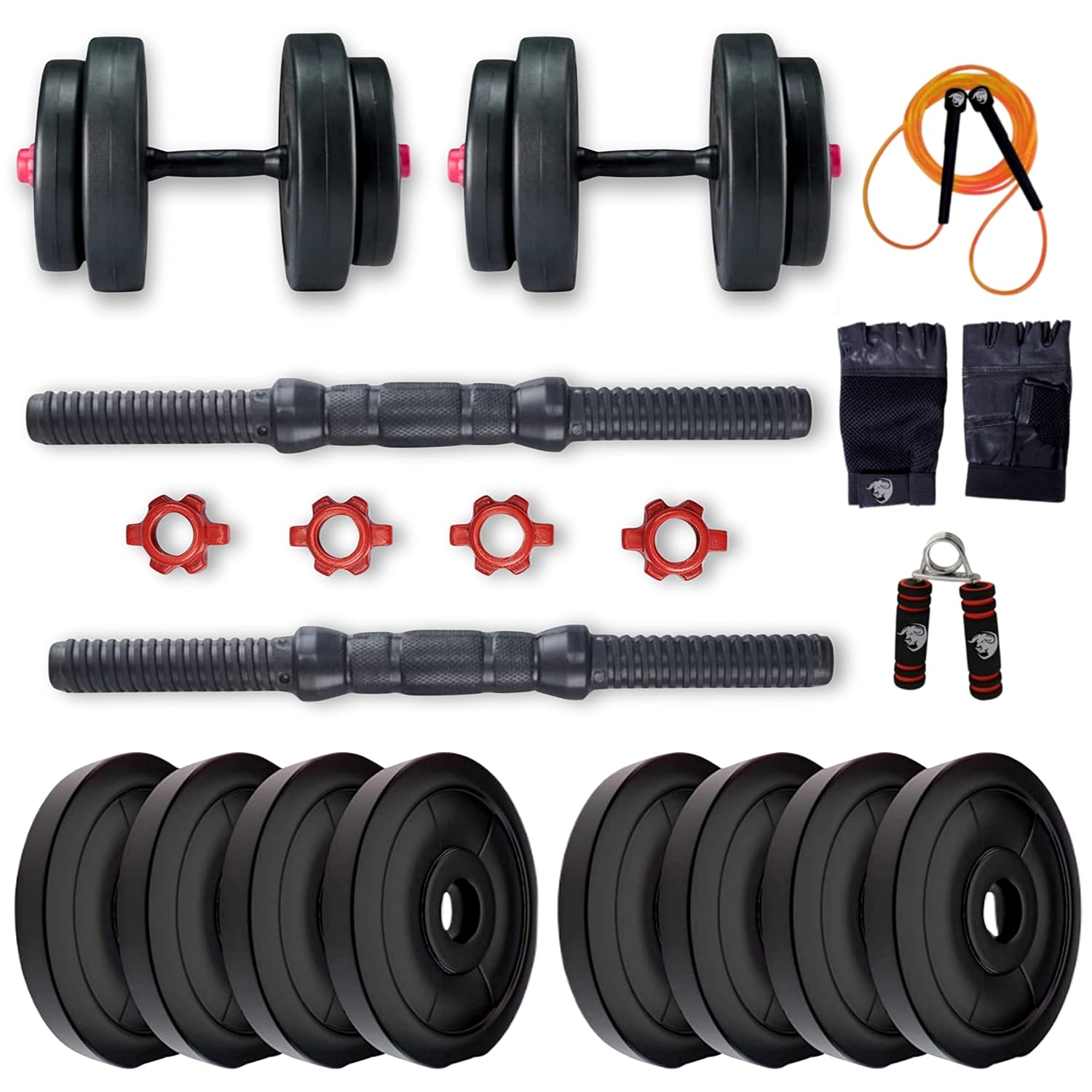 BULLAR Adjustable Dumbbells Set 10 Kg with Pair of Dumbbell Rods and PVC Weight Plates with gym accessories (10 KG)