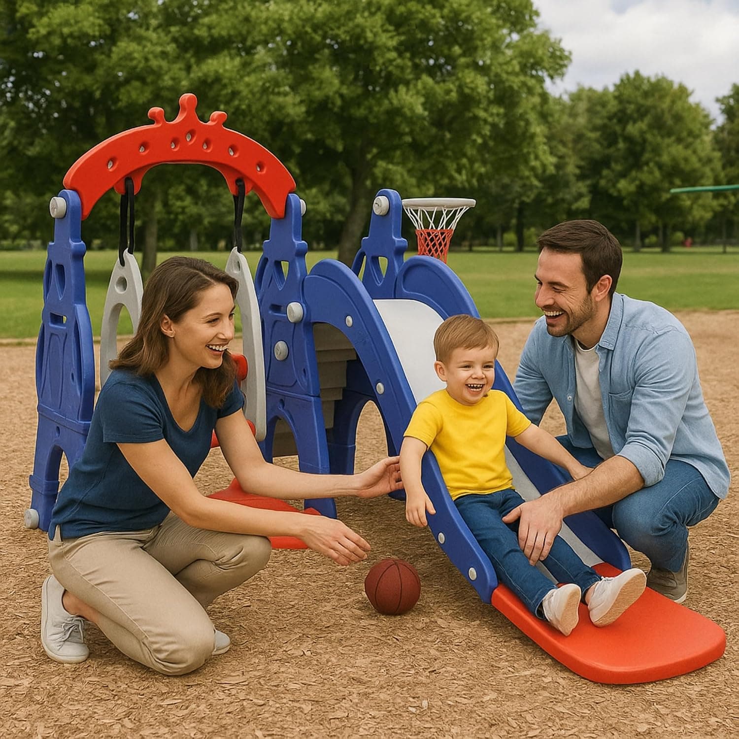 Amazon Brand - Solimo 3-in-1 Slide and Swing Set