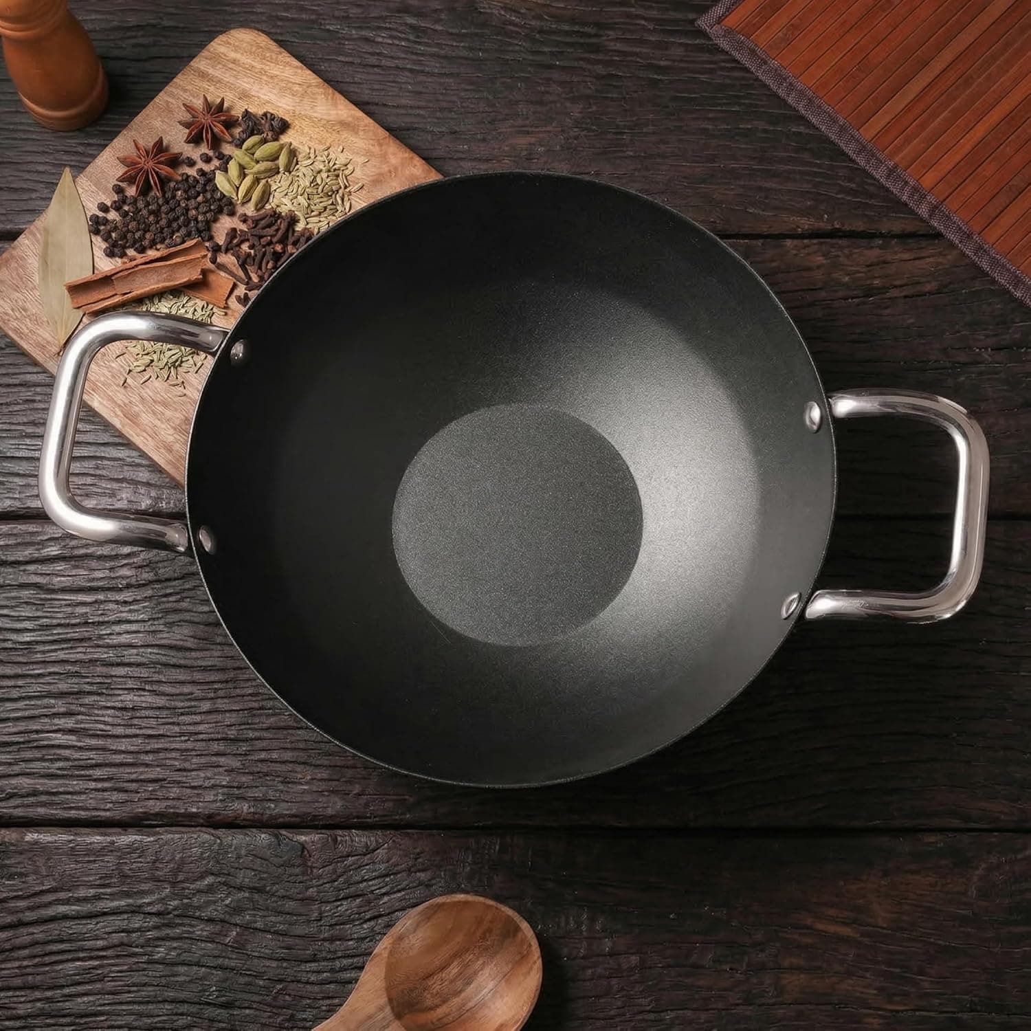 Lifelong Carbon Steel (Iron) Kadhai 24cm | High Heat Stir Fry & Bhuna Kadhai with Stainless Steel Handle | Naturally Seasoned Non-Stick Surface | Induction & Gas Compatible | Lightweight Build
