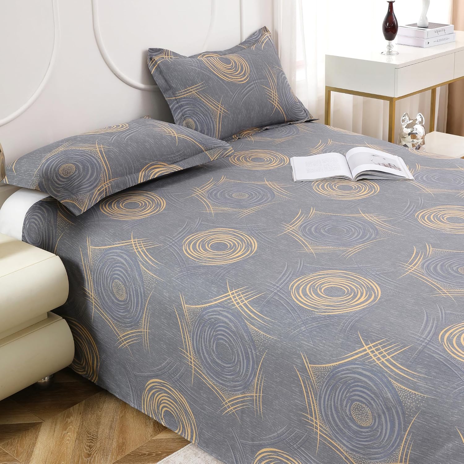 Dew Cotton Bedsheet for Double Bed 160 TC 250 x 225 CM, Grey