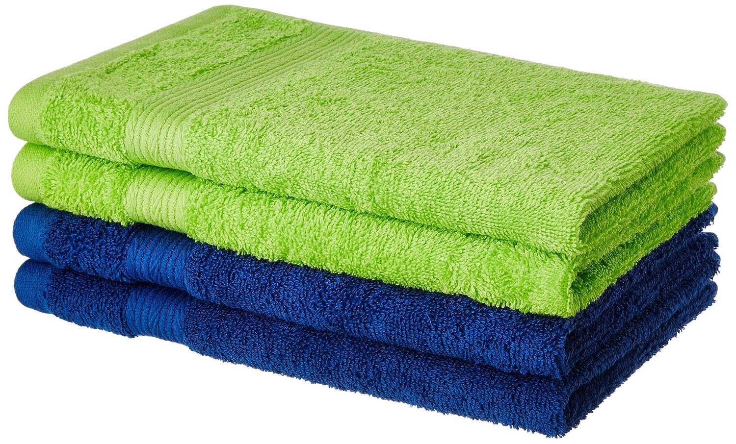 Amazon Brand - Solimo 100% Cotton 4 Piece Hand Towel Set, 500 GSM (Iris Blue and Spring Green)