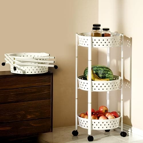 Lifelong 3-Layer Foldable Rolling Kitchen Storage Rack Cart LLKAFB03