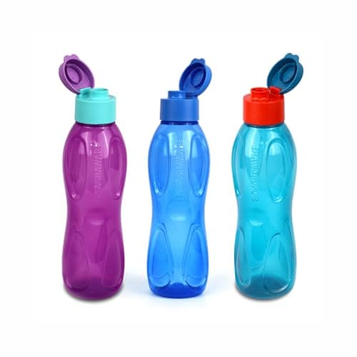 SignoraWare Fliptop Plastic Aqua Water Bottle (1L, Set of 3)