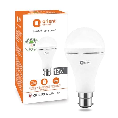 Orient Electric 12W Rechargeable Emergency LED bulb | Inverter Bulb for home with 2 hours battery backup | Up to 4 kV surge protection | 6500K, Cool White, B22d base | Over charging Protection | Pack of 1