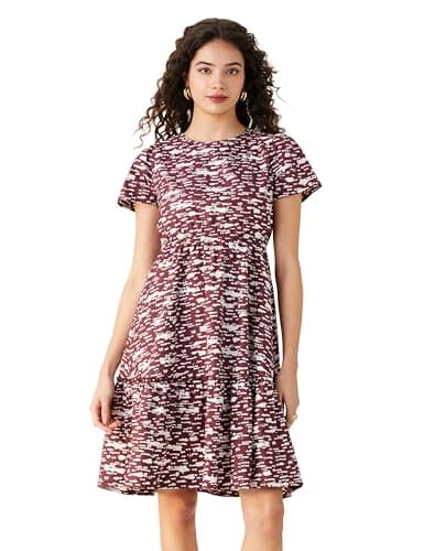 Amazon Brand - Symbol Women's Rayon Fit and Flare Tiered Dress