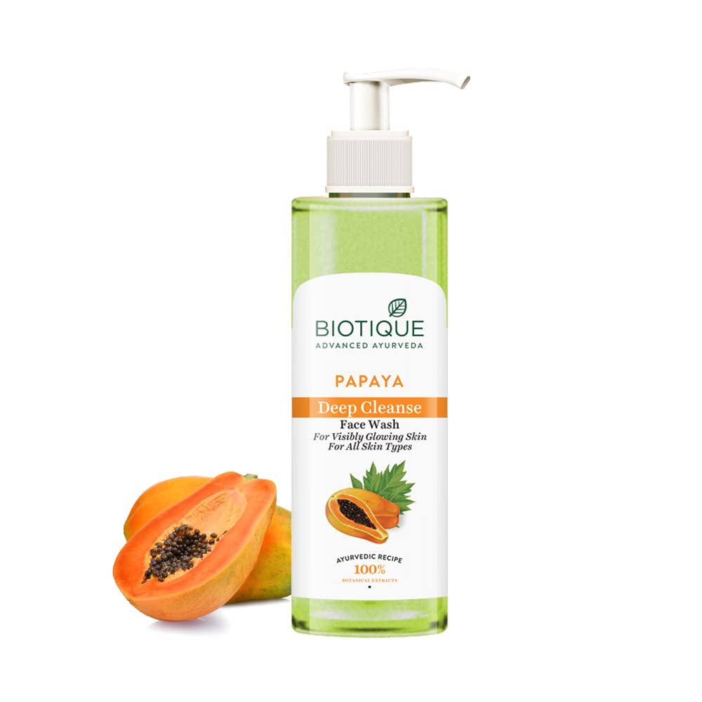 Biotique Papaya Deep Cleanse Face Wash | Gentle Exfoliation | Visibly Glowing Skin | 100% Botanical Extracts | Suitable for All Skin Types | 200ml