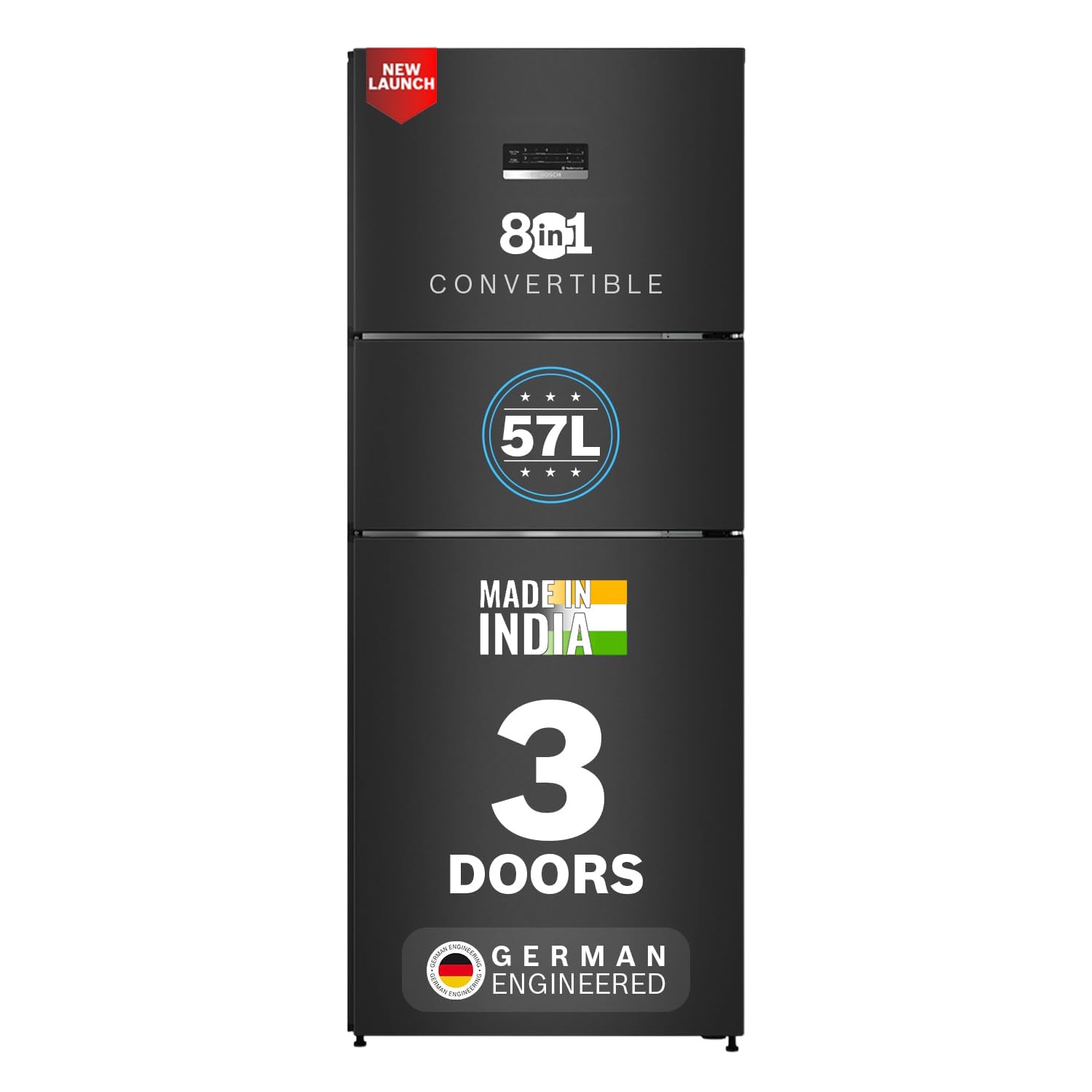 Bosch 302L, 3 Star, MaxFlex Convert Frost Free Triple Door Refrigerator | 8-in-1 Convertible Storage Modes | 57L Extra Convertible Zone | Cool Extend up to 18 hours (CMC33S33VI, Cosmic Steel)