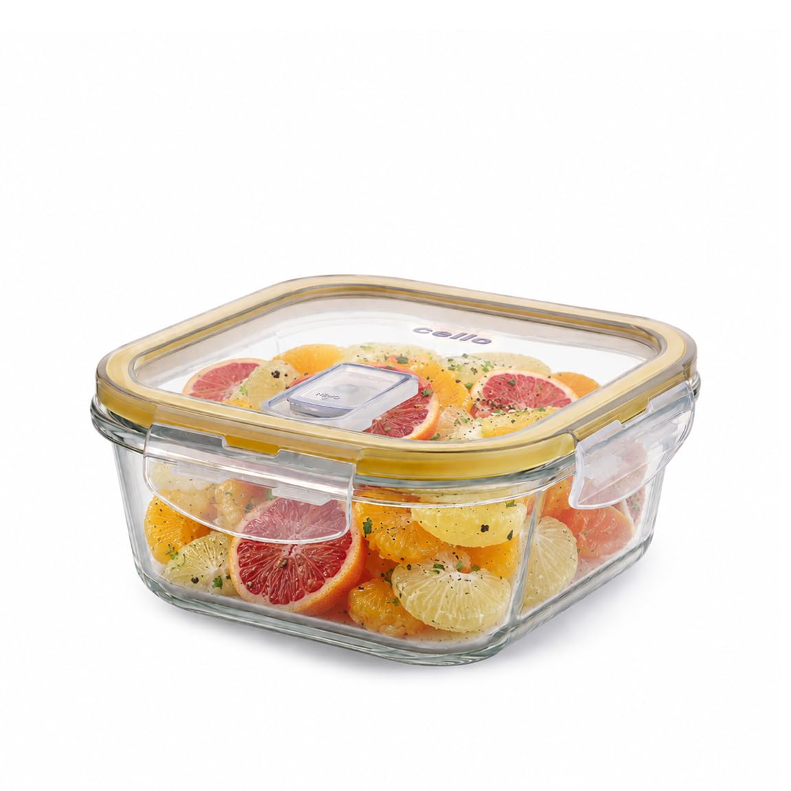 CELLO Fit & Fresh Square Lunch Box Container for Daily Use 1000 ml Clear | Microwave & Fridge Safe Toughened Glass Airtight Leakproof Food Storage Tiffin Box Container for Kitchen, Travel & Office Use