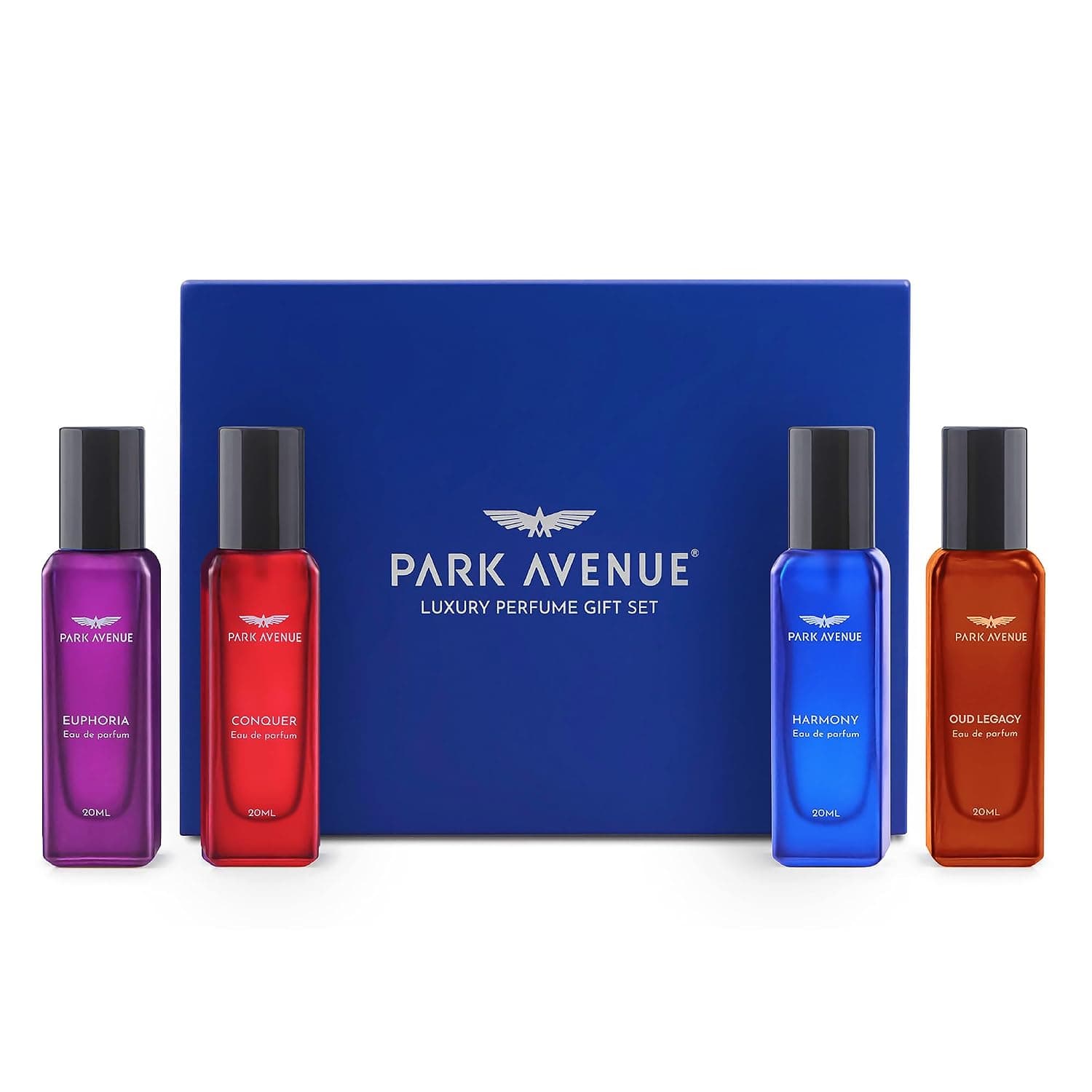 Park Avenue Luxury Perfume Gift Set for Men, 4x20 ml | Euphoria, Conquer, Harmony & Oud Legacy | Eau De Parfum | Premium Luxury Perfume for Corporate Man | Perfume for men Long Lasting Smell