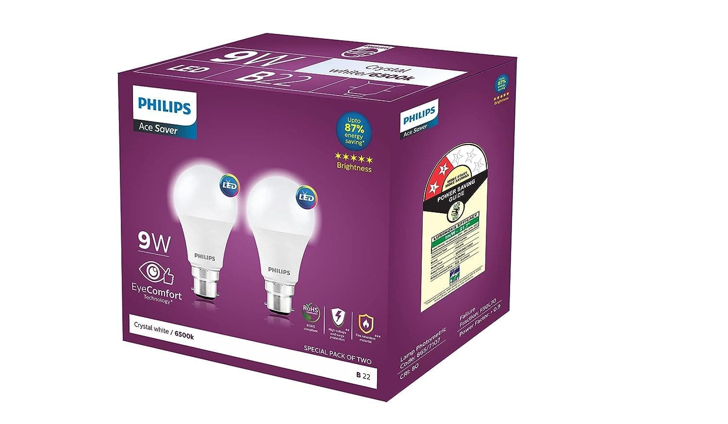 Philips Ace Saver 9W B22 LED Bulb, Pack of 2