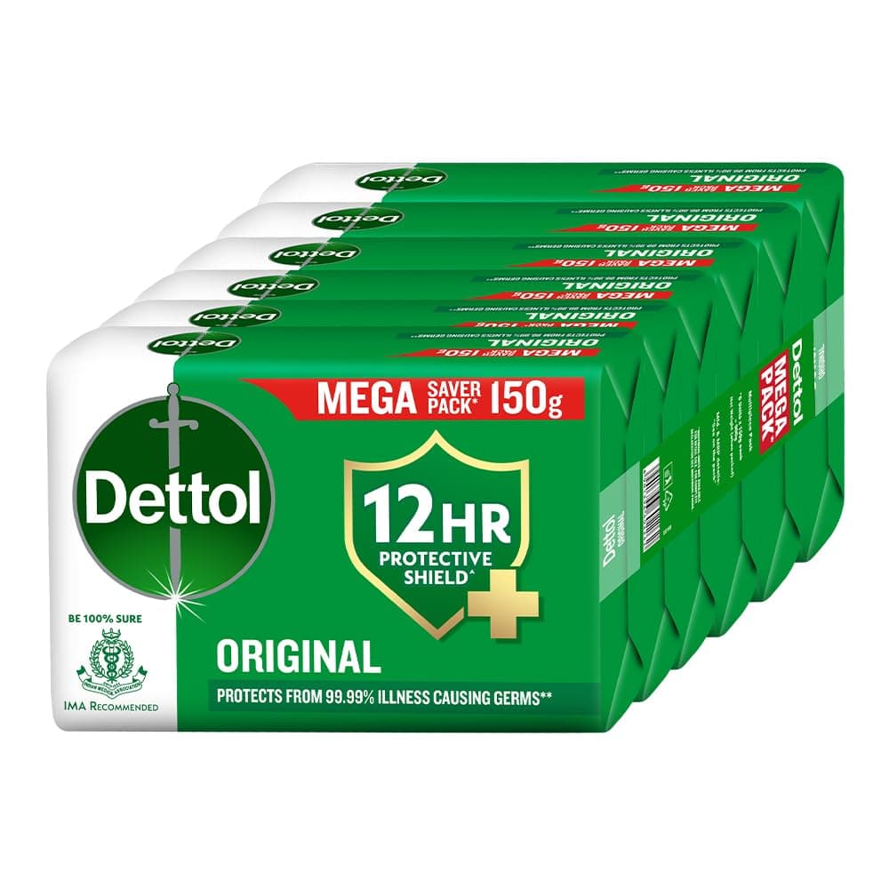 Dettol Original Bathing Soap Bar (Pack of 6, 150g Each)