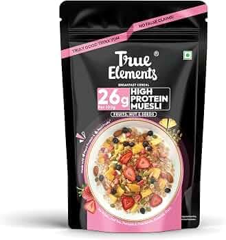 True Elements High Protein Muesli 400g | 26g Protein | Fruit,Nuts & Seeds | Healthy Breakfast Cereal | Rich in Nuts, Seeds & Wholegrains | No Added Preservatives