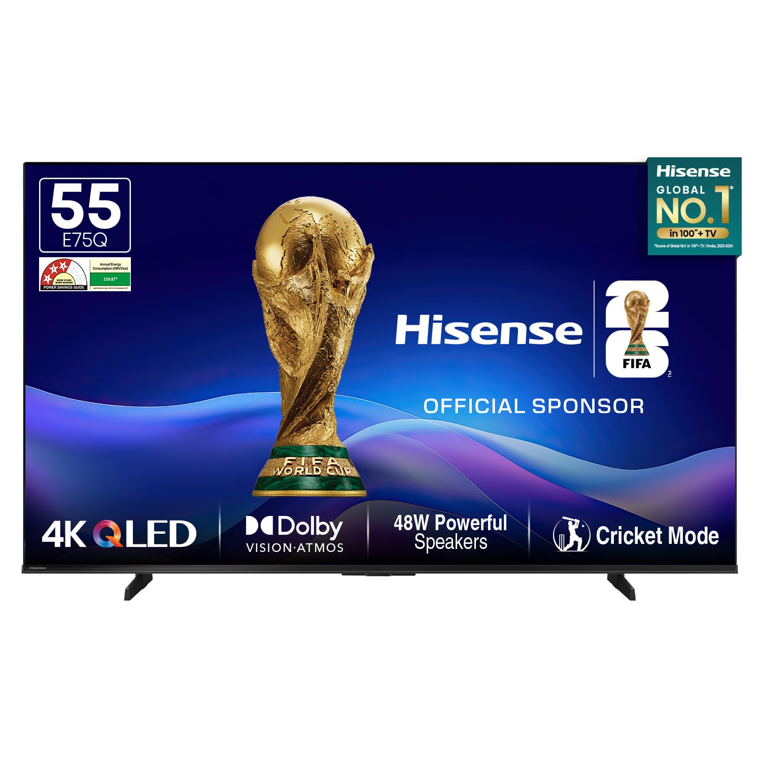 Hisense 139 cm (55 Inches) 4K Ultra HD Smart Hi-QLED TV | 48W Speakers | Dolby Atmos & HDR10+ | World Fastest TV OS - VIDAA | 55E75Q (Black)