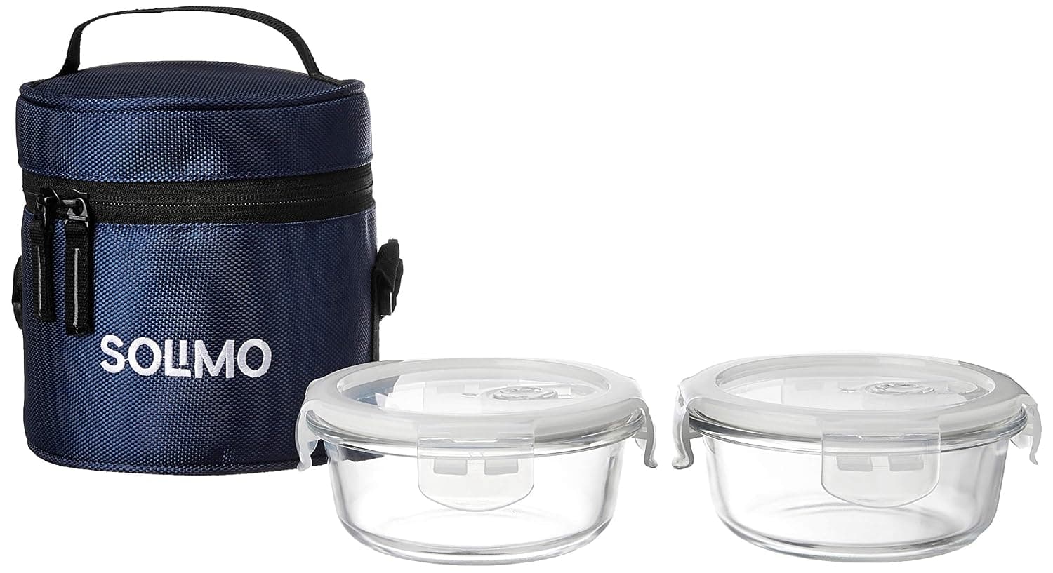 Solimo Glass Lunch Box Set with Bag (2 Pieces, 400ml)
