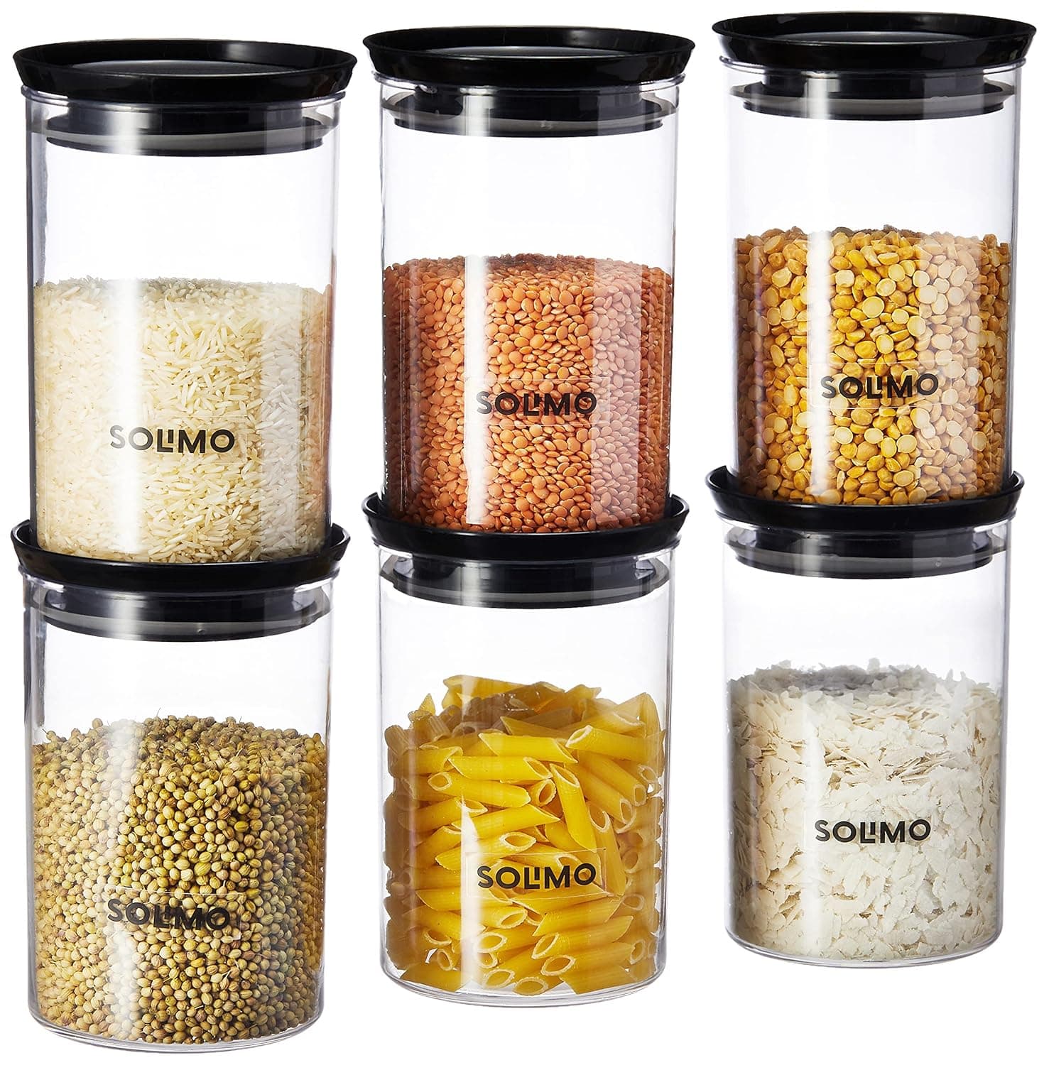 Amazon Brand - Solimo Plastic Storage Jar Set 900ml Pack of 6